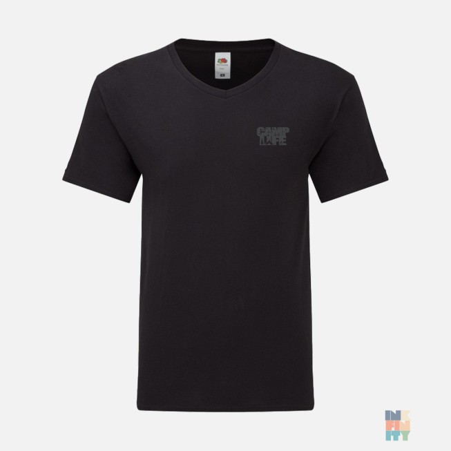 V-Neck T-Shirt Camping Embroidery Fruit of the Loom