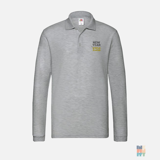 Polo de Barbati cu Maneca Lunga Funny Quote Holiday Embroidery Fruit of the Loom