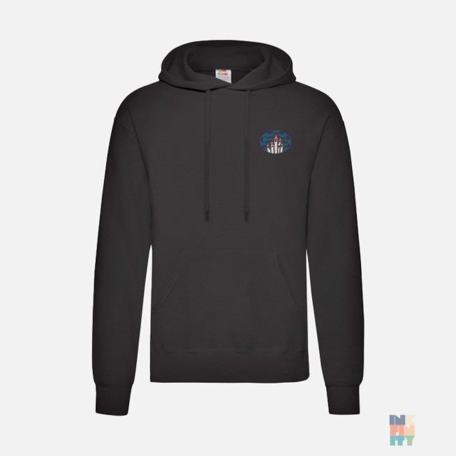 Classic Hooded Sweatshirt Castle Scary Haloween Embroidery Fruit of the Loom