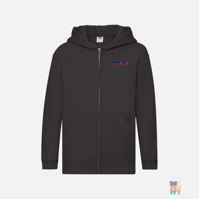 Kids Premium Zip Hoodie Peace Love America Embroidery Fruit of the Loom