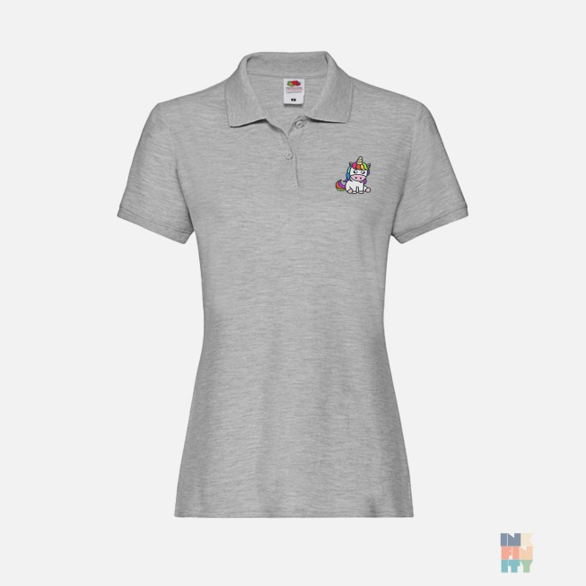 Lady-Fit Polo Cute Fantasy Animal Embroidery Fruit of the Loom