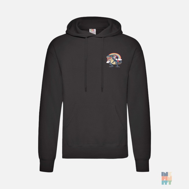 Classic Hooded Sweatshirt Unicorn Riding Dinosaur Fruit of the Loom