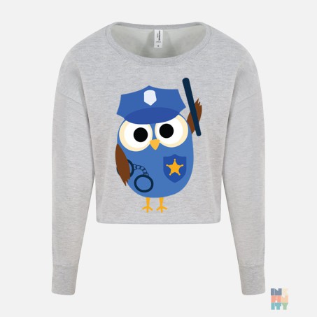 Cropped Lady-Fit Sweater Police Owl Just Hoods #inkfinity