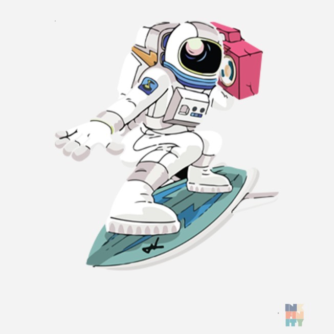 Premium Cotton T-Shirt Surfing Astronaut Gildan