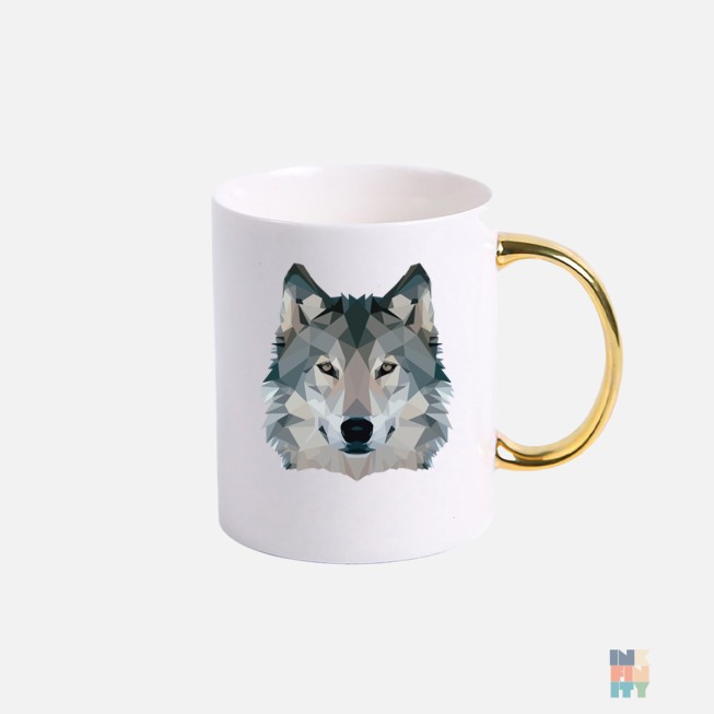 Gold Handle Mug Abstract Wolf