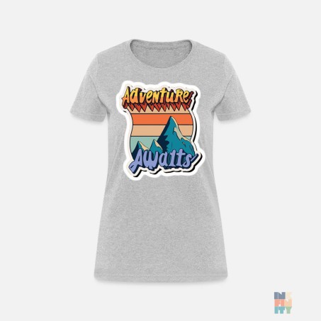 Tricou de Dama Bumbac Premium Adventure Awaits Gildan #inkfinity